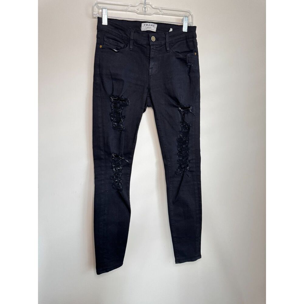 Frame Le Skinny de Jeanne Women's Black Distressed Jeans Size 26